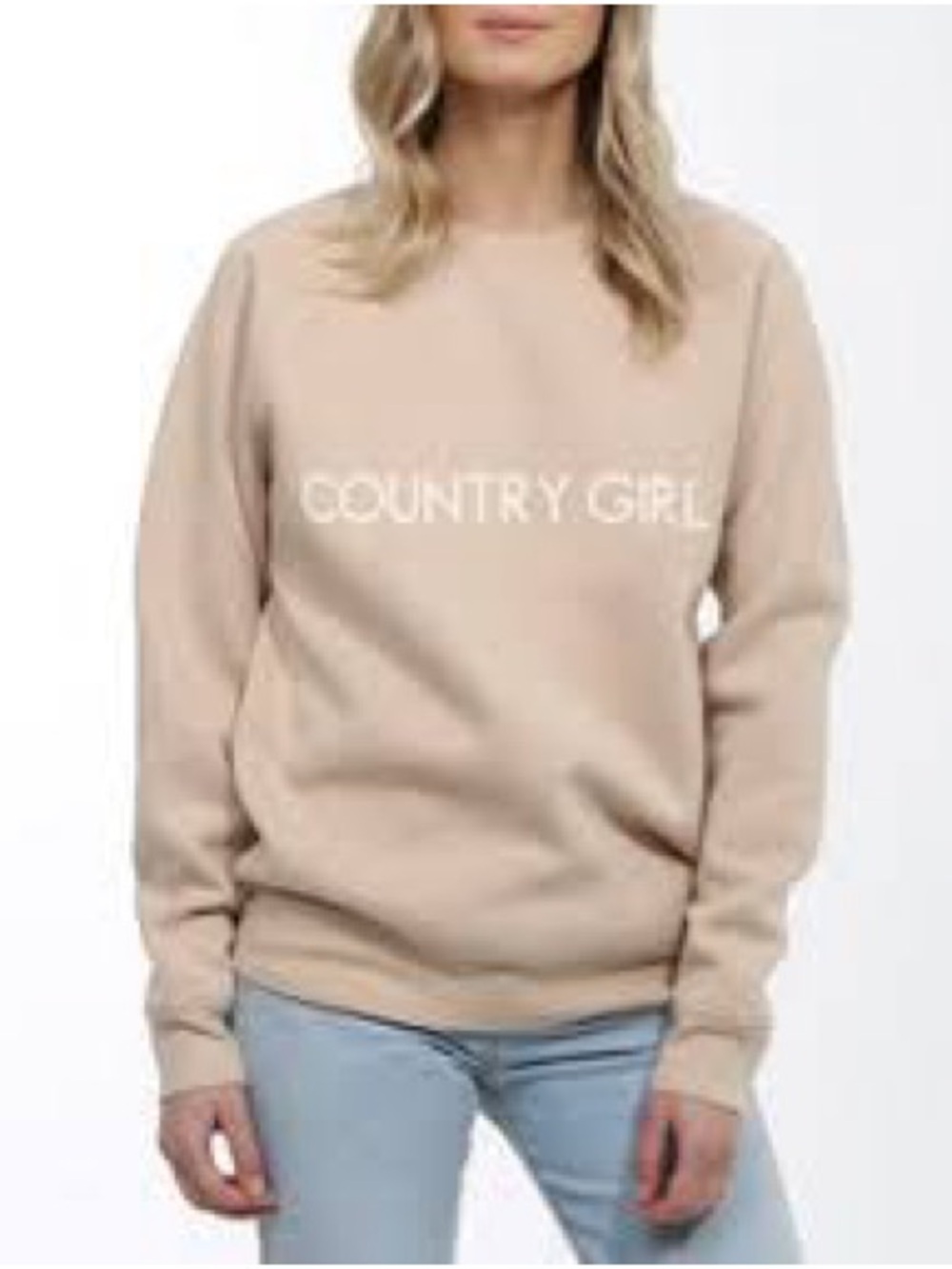 Country Girl Sweatshirt Tan Beige Crewneck Pullover Size L/XL
